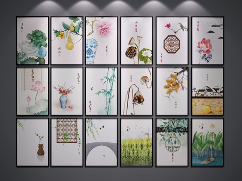  新中式挂画3d模型 