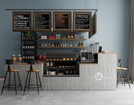  新中式咖啡厅 吧台 接待区 酒水吧台3d模型 