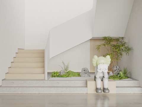  现代楼梯间景观小品 园林景观 植物造景 植物堆 植物组合3d模型 