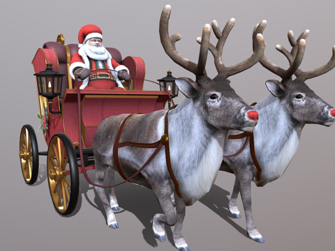  低多边形圣诞老人驯鹿套装3d模型 