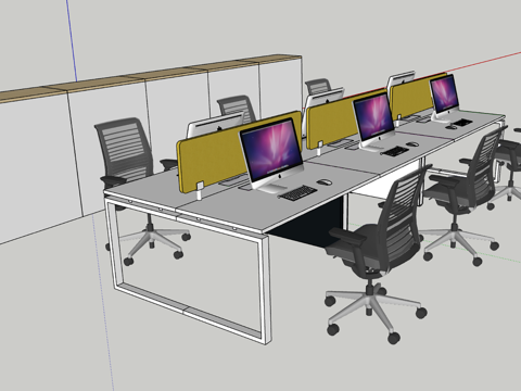 现代风格办公室办公工位办公桌椅组合su模型