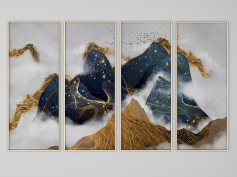  新中式挂画3d模型 