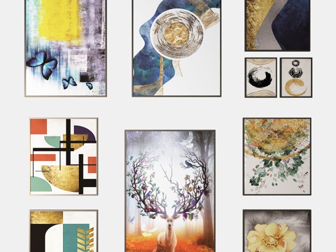  现代抽象挂画组合3d模型 