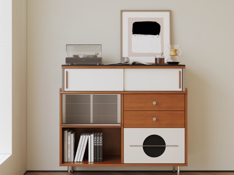  中古风储物柜  现代实木斗柜 餐边柜 收纳柜3d模型 