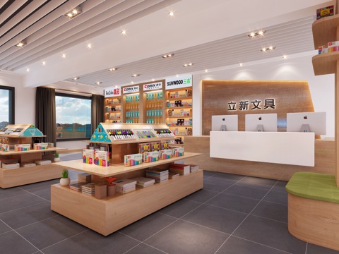  现代文具店 货架 门头3d模型 