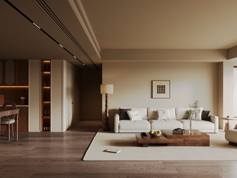 中古风客餐厅 沙发茶几组合 餐桌椅 餐边柜su模型