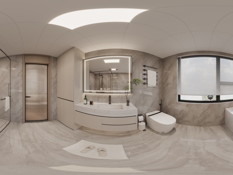  现代卫生间 洗手台 镜子 马桶 毛巾架 淋浴 