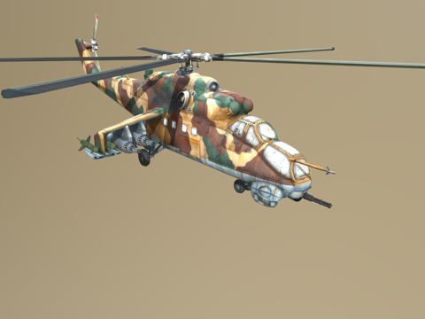  低多边形直升机MI-24包3d模型 