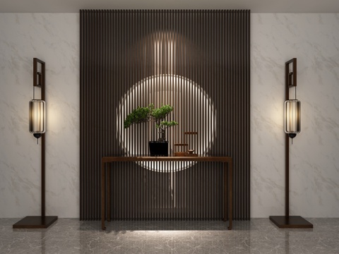  新中式玄关造型墙 背景墙3d模型 