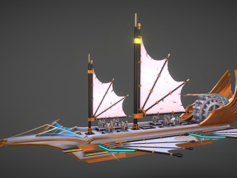  蒸汽朋克船概念3d模型 