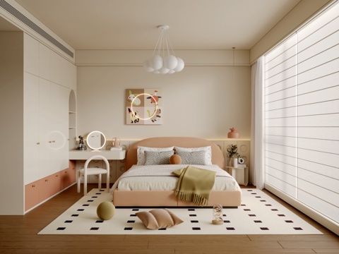  现代奶油风儿童房3d模型 