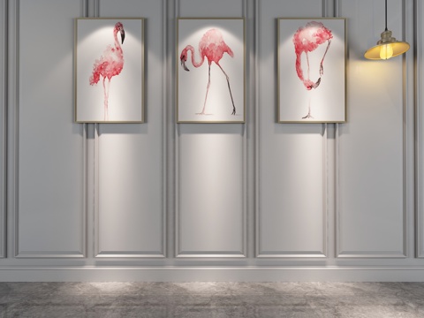  北欧装饰画 挂画 火烈鸟3d模型 