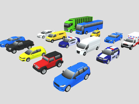  低多边形城市载具包3d模型 