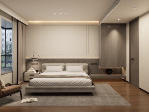 现代卧室 现代家装卧室su模型