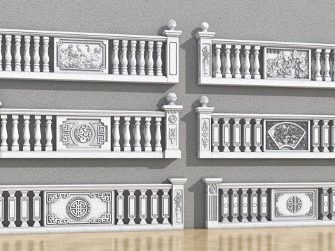 中式护栏 葫芦花瓶  花瓶栏杆su模型