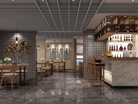  现代中餐厅 新中式中餐厅3d模型 