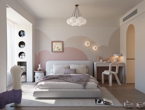  现代儿童房女孩房3d模型 