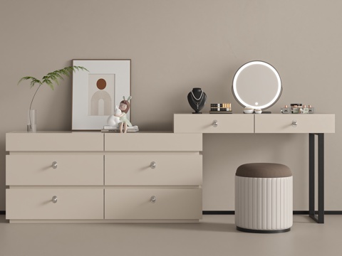  现代奶油梳妆台3d模型 