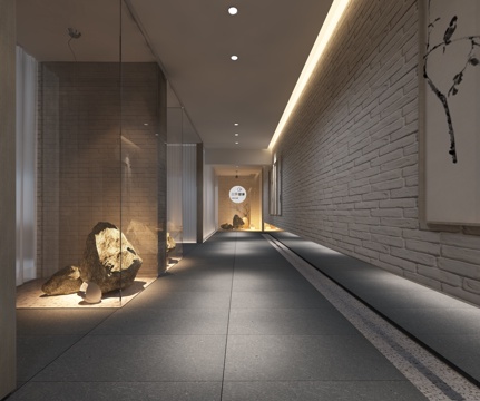  侘寂过道 侘寂走廊 瑜伽馆走廊 瑜伽馆过道3d模型 