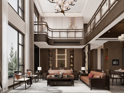  新中式客餐厅 新中式家具 新中式别墅 新中式吊灯3d模型 