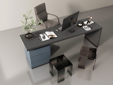  现代简约书桌椅 书桌  椅子 摆件组合3d模型 