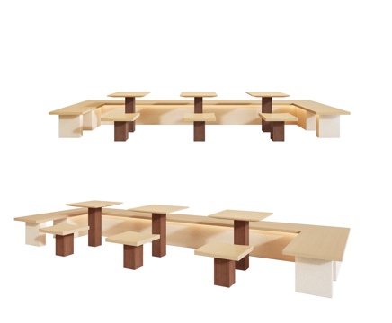 现代公共座椅 休闲座椅 坐凳 桌椅组合su模型