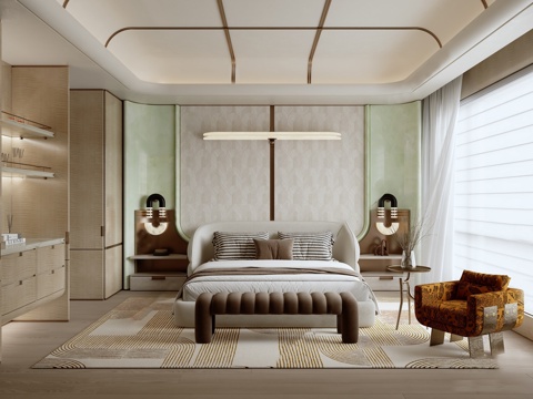  轻奢风卧室3d模型 