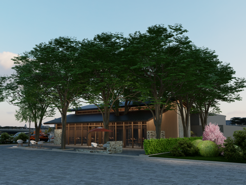 新中式餐厅建筑su模型