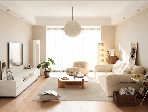  现代奶油家居客厅 小户型客厅3d模型 