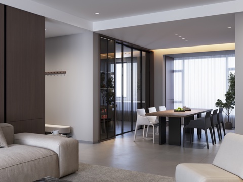  意式极简餐厅3d模型 