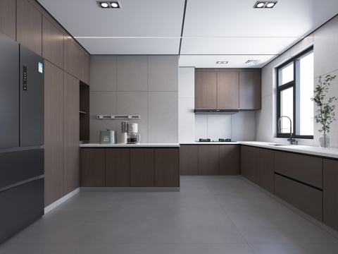  意式极简厨房3d模型 