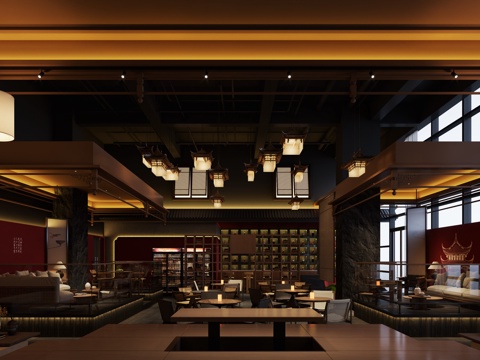  民谣舞台酒吧清吧3d模型 