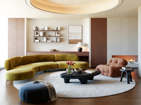  复古客厅 沙发茶几组合 单人沙发3d模型 