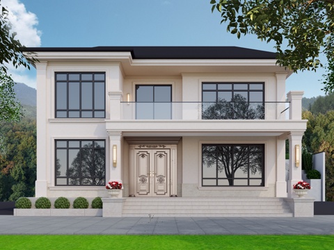  自建房别墅外观3d模型 