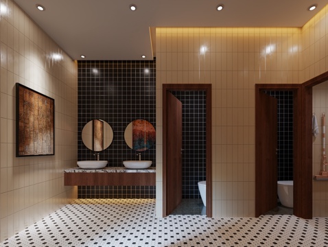  中古风卫生间 复古卫生间干区 餐饮卫生间 公共卫生间  复古3d模型 