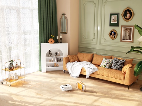  现代复古风格客厅3d模型 