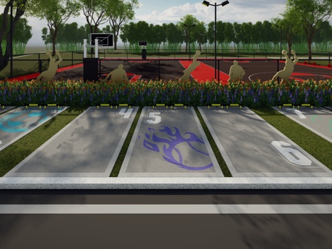 现代户外生态停车场运动涂鸦地面画线铺地体育公园停车场运动创意su模型