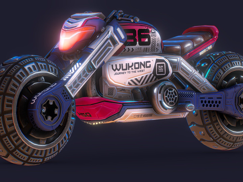 低多边形赛博朋克摩托车-孙悟空之车3d模型 