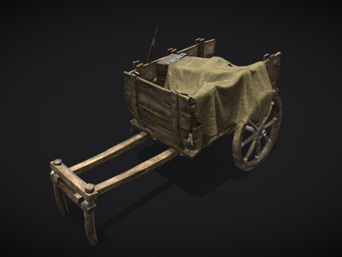  中世纪木制手推车3d模型 