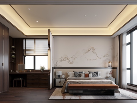  中式主卧室3d模型 