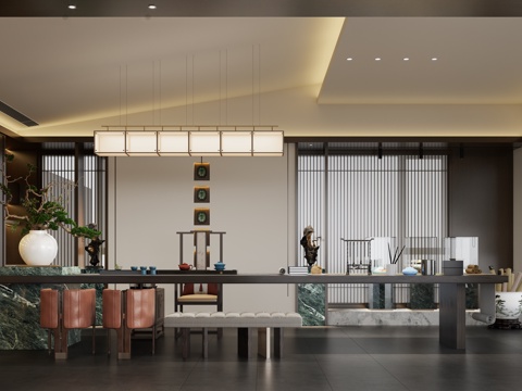  茶楼大厅 茶室会所3d模型 