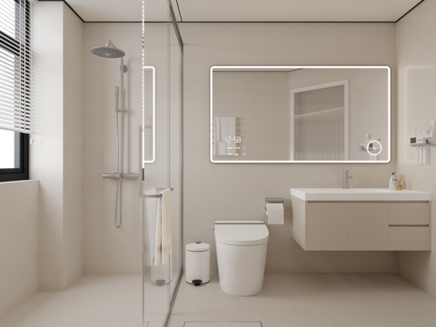  现代奶油卫生间3d模型 