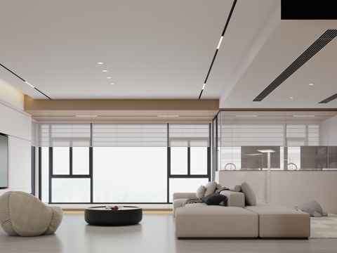  现代原木风客餐厅3d模型 