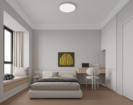  现代极简次卧室3d模型 