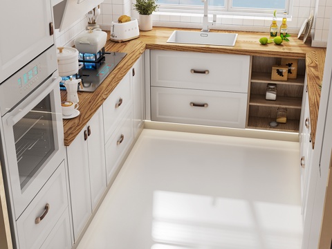  现代北欧厨房橱柜厨具组合3d模型 