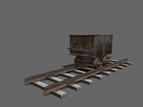  火车轨道与火车车厢3d模型 