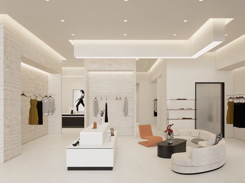 奶油风男装女装服装店 最新全套 效果图 施工图设计cad施工图