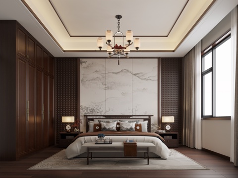  中式主卧室3d模型 