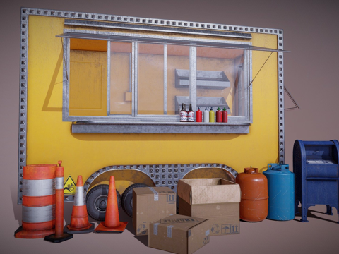  带街头资产迷你包的餐车3d模型 