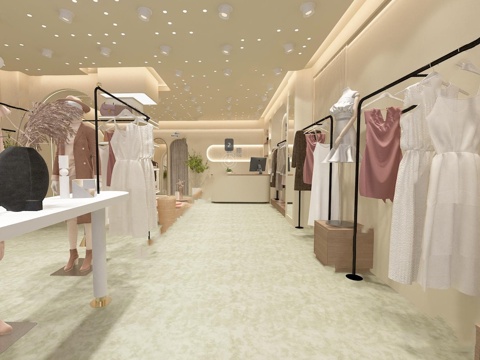 奶油风男装女装服装店 最新全套 效果图 施工图设计cad施工图